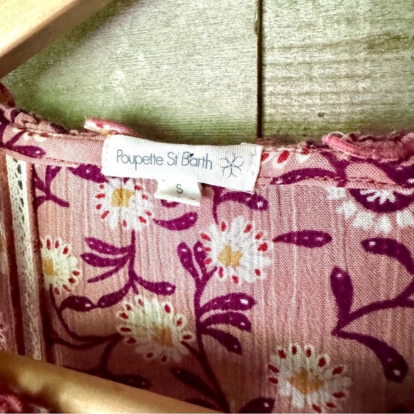 Poupette St. Barth Designer Amora Mini Tassel Dress Boho Floral Pink Cerise Sz S - Picture 5 of 16